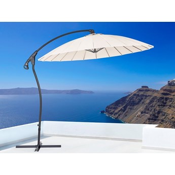 Parasol ogrodowy beżowy metalowy ø 268 cm podwieszany na wysięgniku składany