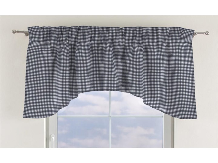 Lambrekin łuk, granatowo biała krateczka (0,5x0,5cm), 150 × 75+5 cm grzywka, Quadro Kolor Biały Mocowanie Taśma