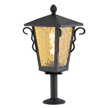 SANDOMIERZ lampa stojąca 1 x 60W E27 słupek ogrodowy stylowy metalowy szklany czarny bursztynowy ARGON 3281