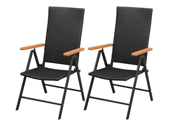 vidaXL Sztaplowane krzesła ogrodowe, 2 szt., polirattan, czarne Kolor Czarny Krzesło składane Aluminium Krzesło z podłokietnikami Styl Nowoczesny