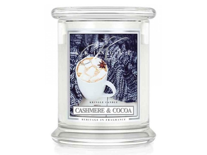 Kringle Candle - Cashmere & Cocoa - średni, klasyczny słoik (411g) z 2 knotami