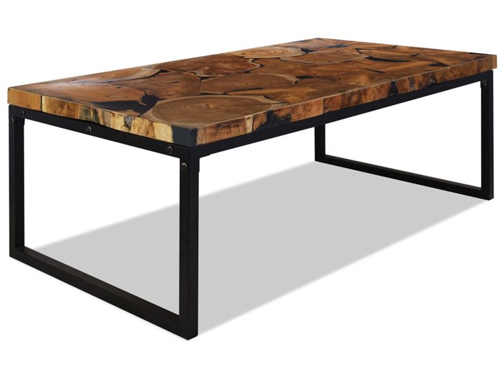 vidaXL Stolik kawowy z drewna tekowego i żywicy, 110 x 60 x 40 cm Stal Drewno Rodzaj nóg Płozy