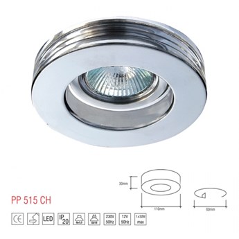 OPRAWA HALOGENOWA LED WPUSZCZANA OCZKO SZKŁO 3CM PRZEZROCZYSTY CHROM MR16 GU10 GU5,3 LM 515 CH