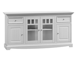Komoda 4-drzwiowa Belluno Elegante biała Styl Klasyczny Szerokość 167 cm Szkło Wysokość 85 cm Głębokość 45 cm Z witrynami Drewno Styl Prowansalski