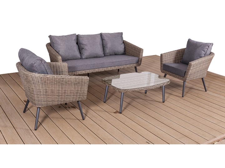 Nowoczesne meble z technorattanu ANTICO sofa 3 osobowa Aluminium Zestawy wypoczynkowe Tworzywo sztuczne Zawartość zestawu Stolik
