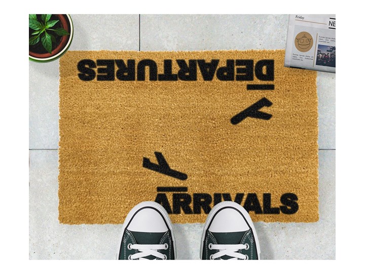 Wycieraczka z naturalnego kokosowego włókna Artsy Doormats Arrivals and Departures, 40x60 cm Włókno kokosowe Kolor Beżowy