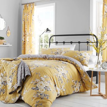 Żółta narzuta na łóżko z kwiatowym motywem Catherine Lansfield, 220x230 cm
