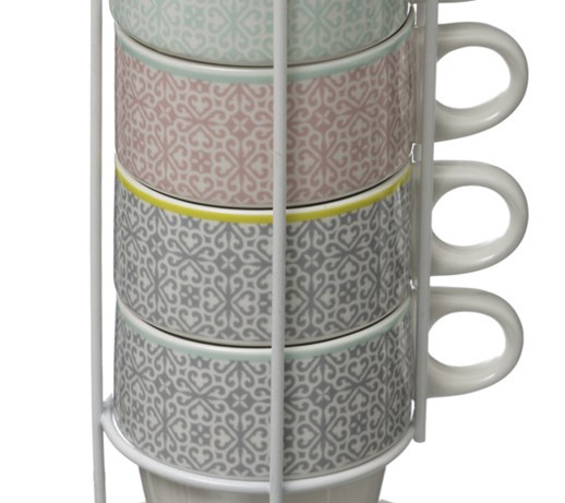 Zestaw 4 Kolorowych Filiżanek Porcelanowych Na Stojaku Kubki Do