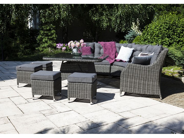 Zestaw mebli ogrodowych SIENA royal szary Zestawy wypoczynkowe Technorattan Aluminium Zawartość zestawu Sofa Stoły z krzesłami Zestawy modułowe Kategoria Zestawy mebli ogrodowych