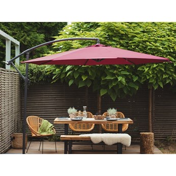 Parasol ogrodowy burgundowy na wysięgniku Ø300 cm podwieszany ciemnoszara stalowa rama
