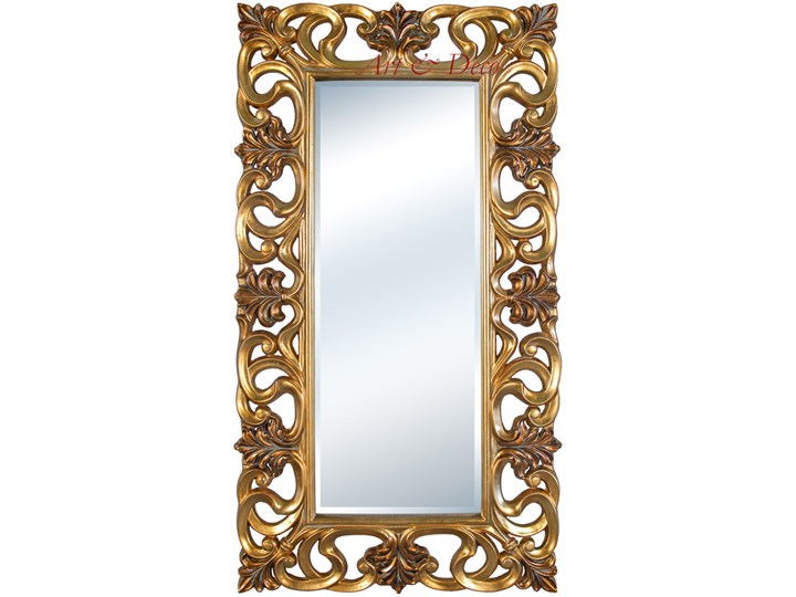 LUSTRO Designerskie APOLLO w złotej ramie w stylu Glamour prostokąt 92X167 kolor: złoty, Materiał: poliuretan, rozmiar ramy: 92/167/6,5, rozmiar lustra: 50/125, EAN: 5903949790849 Prostokątne Ścienne Lustro z ramą Pomieszczenie Garderoba