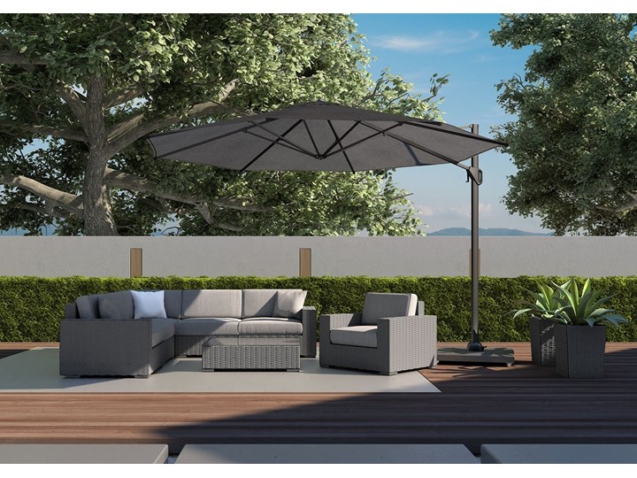 Meble ogrodowe MILANO II royal szare Zestawy kawowe Zestawy modułowe Zestawy wypoczynkowe Tworzywo sztuczne Zawartość zestawu Narożnik Aluminium Stoły z krzesłami Rattan Stal Drewno Technorattan Zawartość zestawu Puf