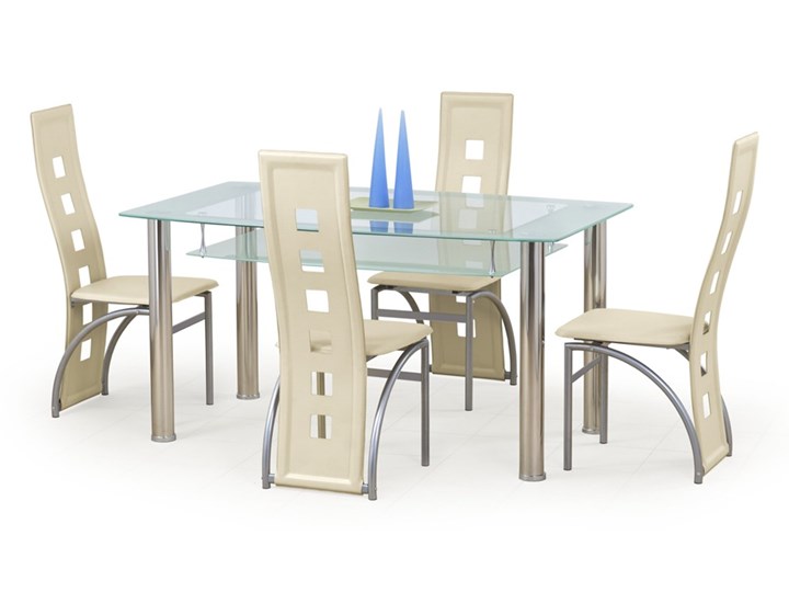 Stół CRISTAL bezbarwny/mleczny Szerokość 90 cm Metal Szkło Długość 150 cm Rozkładanie