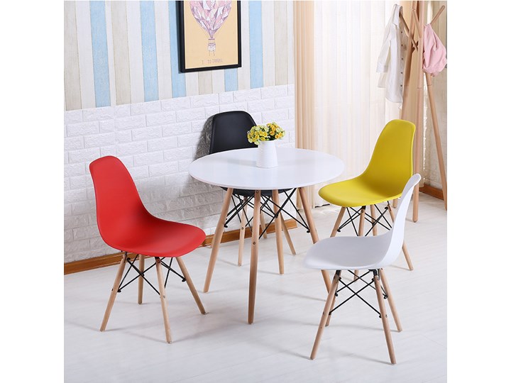 STÓŁ SKANDYNAWSKI OKRĄGŁY WT02 (ART105T) 80CM Drewno Metal Rozkładanie Płyta MDF Kolor Biały