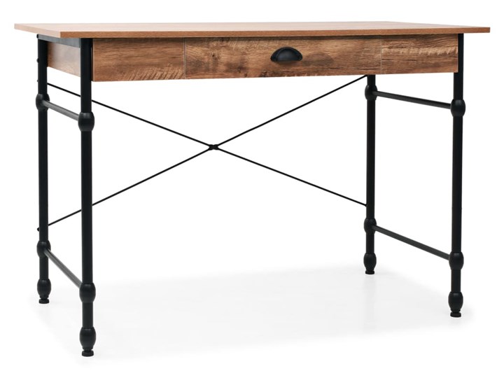 vidaXL Biurko z szufladą, 110 x 55 x 75 cm, kolor dębowy Kolor Brązowy Płyta MDF Głębokość 55 cm Szerokość 110 cm Biurko konsola Drewno Biurko komputerowe Stal Styl Industrialny