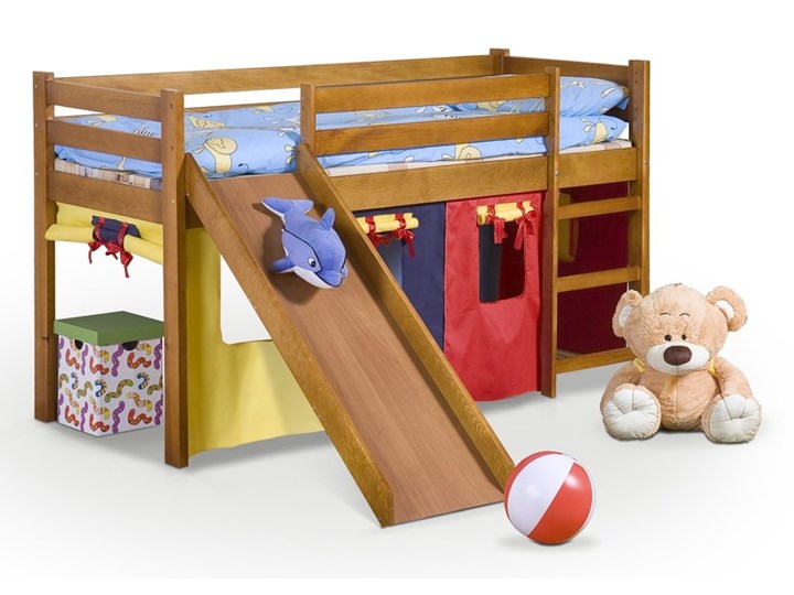 Drewniane łóżko na antresoli z drabinką i zjeżdżalnią Neo Plus Łóżka piętrowe ze zjeżdżalnią Kategoria Łóżka dla dzieci Drewno Kolor Brązowy