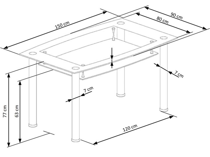 Stół Cristal Szerokość 150 cm Wysokość 77 cm Długość 150 cm Szkło Pomieszczenie Stoły do jadalni