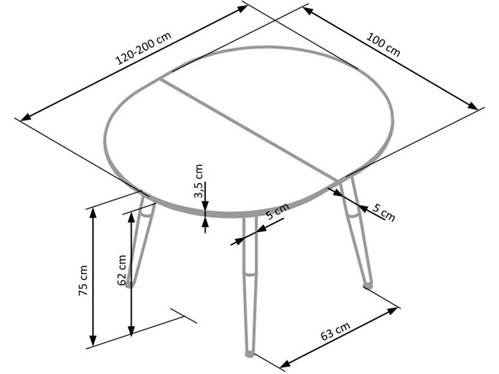 Rozkładany stół do salonu Edward dąb miodowy Długość 200 cm Pomieszczenie Stoły do salonu Płyta MDF Stal Długość 120 cm Drewno Długość 100 cm Szerokość 100 cm Kształt blatu Owalny