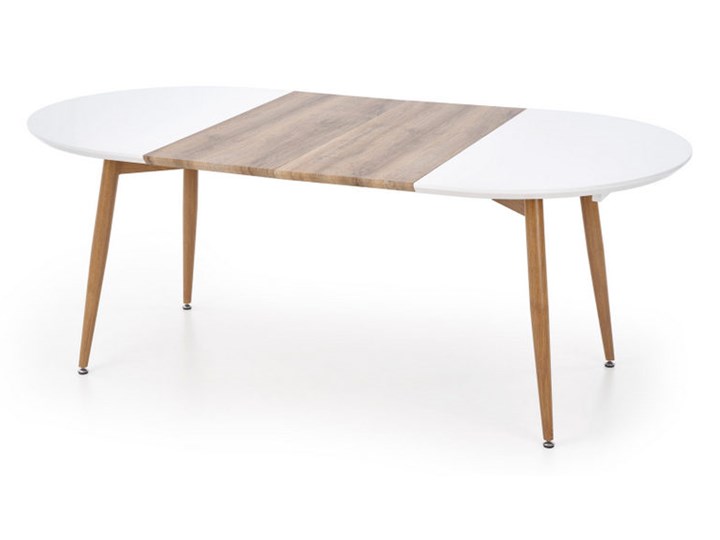 Rozkładany stół do salonu Edward dąb miodowy Stal Szerokość 100 cm Długość 120 cm Długość 200 cm Długość 100 cm Płyta MDF Drewno Kształt blatu Owalny