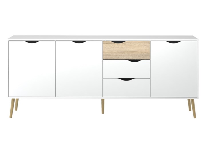 Szeroka komoda Oslo 3D+3S w stylu skandynawskim Szerokość 196 cm Wysokość 81 cm Drewno Płyta MDF Kolor Biały Głębokość 40 cm Kategoria Komody
