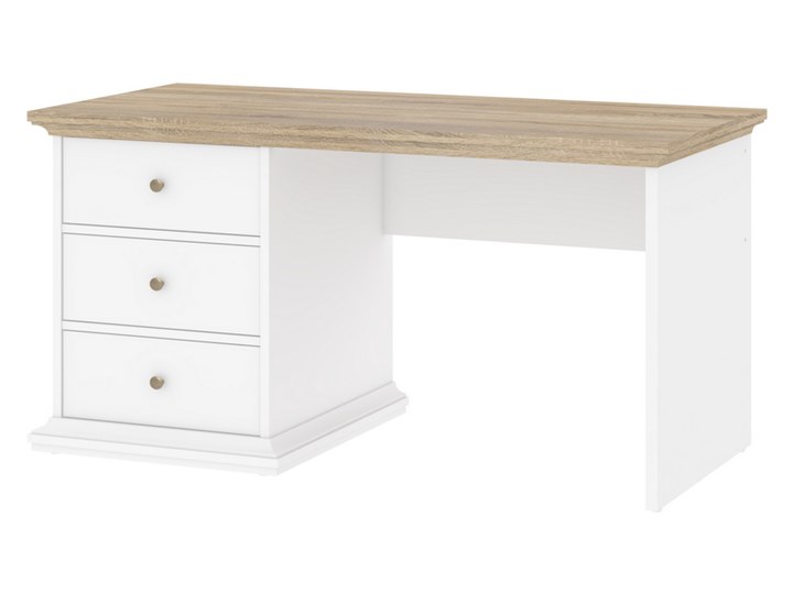 Biurko Paris biały - dąb sonoma Szerokość 130 cm Głębokość 62 cm Głębokość 60 cm Metal Styl Skandynawski Drewno Płyta meblowa Głębokość 61 cm Styl Industrialny