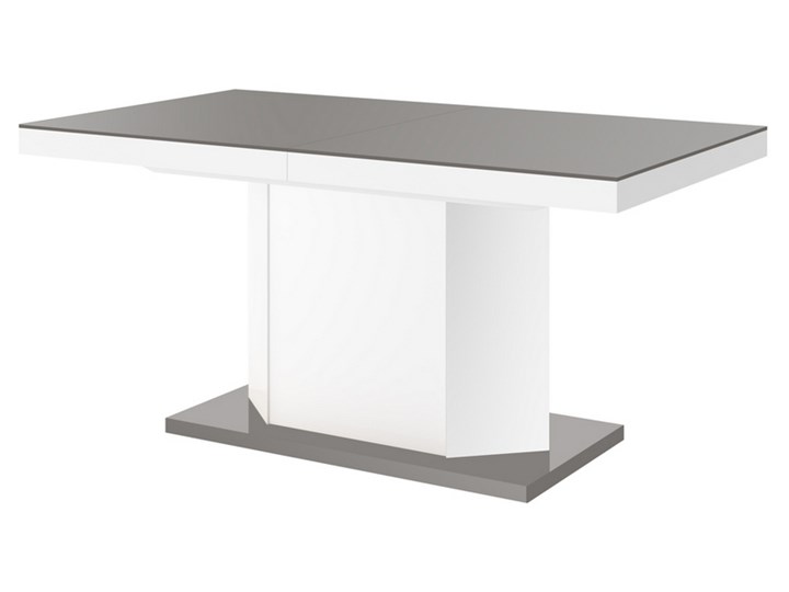 Rozkładany stół w wysokim połysku Amigo z szarym blatem na białej nodze