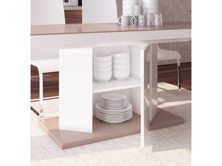 Rozkładany stół w wysokim połysku Amigo z szarym blatem na białej nodze Pomieszczenie Stoły do jadalni