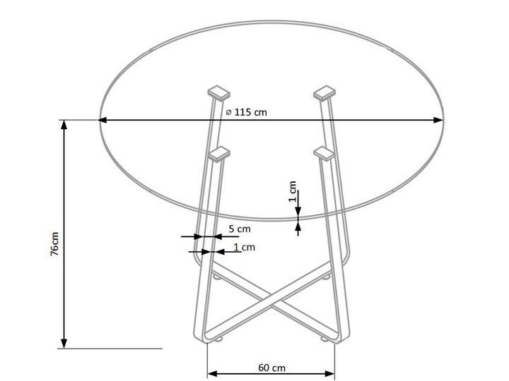 Okrągły stół z blatem szklanym Looper Szerokość 115 cm Kategoria Stoły kuchenne Wysokość 115 cm Wysokość 76 cm Szkło Stal Długość 115 cm Rozkładanie
