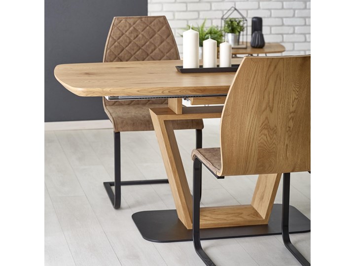 Rozkładany stół na jednej nodze Blacky Długość 160 cm Długość 220 cm Szerokość 90 cm Płyta MDF Drewno Stal Styl Nowoczesny