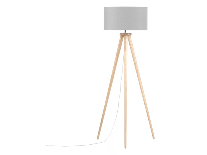 Beliani Lampa stojąca szara jasne drewno dębowe 142 cm trójnóg okrągły abażur nowoczesna Lampa sztalugowa Lampa z abażurem Styl Nowoczesny Kategoria Lampy podłogowe