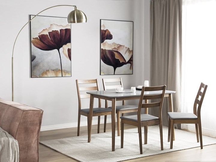 Beliani Zestaw mebli do jadalni 4-osobowy drewniany szary stół 118 x 77 cm 4 krzesła ekoskóra Pomieszczenie Jadalnia