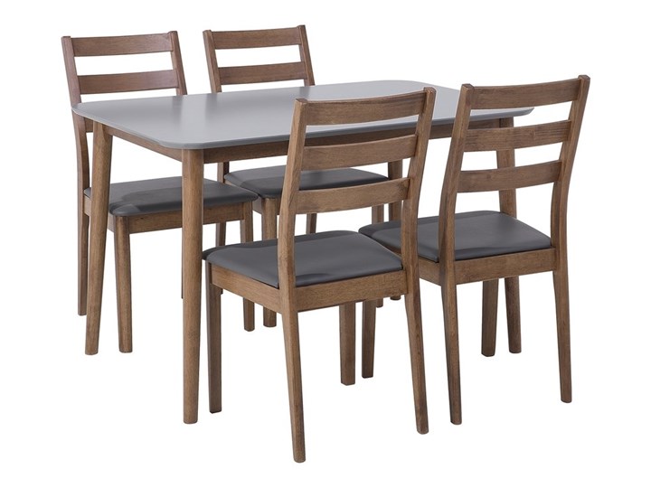 Beliani Zestaw mebli do jadalni 4-osobowy drewniany szary stół 118 x 77 cm 4 krzesła ekoskóra Pomieszczenie Jadalnia