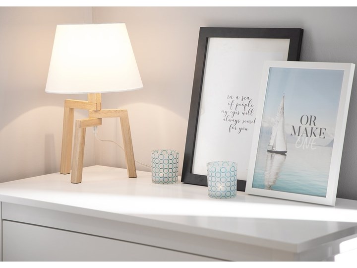 Lampa stołowa biała jasne drewno 42 cm trójnóg skandynawska Lampa z abażurem Lampa nocna Styl Skandynawski