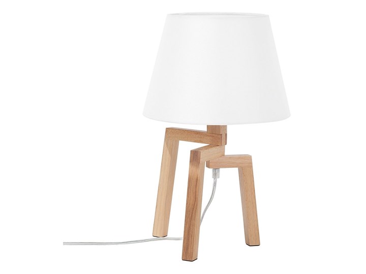 Lampa stołowa biała jasne drewno 42 cm trójnóg skandynawska Lampa z abażurem Lampa nocna Styl Skandynawski