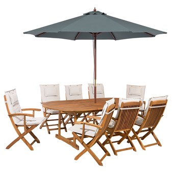 Zestaw ogrodowy drewniany pouchy beżowe parasol Olivia BLmeble kod: 4260602370765