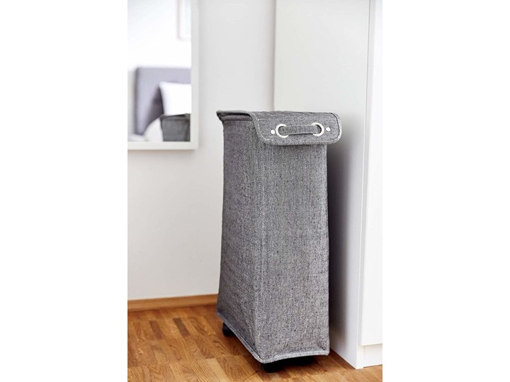 Kosz na pranie z pokrywą i kółkami, wąski pojemnik tekstylny - 43 l, 60 x 18,5 x 40 cm, WENKO Tkanina Tworzywo sztuczne Kolor Szary Kategoria