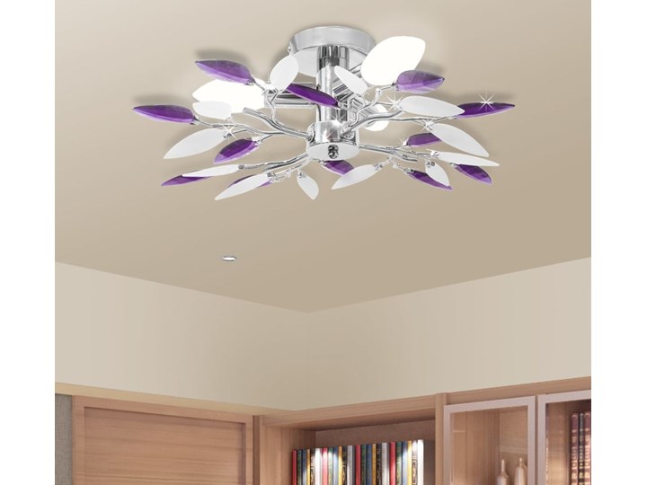 vidaXL Lampa sufitowa, plafon, białe i fioletowe listki 3 żarówki E14