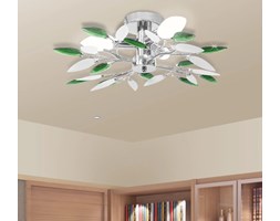 vidaXL Lampa sufitowa, plafon, białe i zielone listki 3 żarówki E14