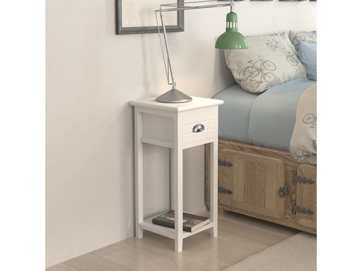 vidaXL Szafka nocna z szufladą, biała Drewno Uniwersalne Wysokość 63 cm Płyta MDF Głębokość 30 cm Szerokość 30 cm Nocne Kategoria Szafki i regały Typ Nocne