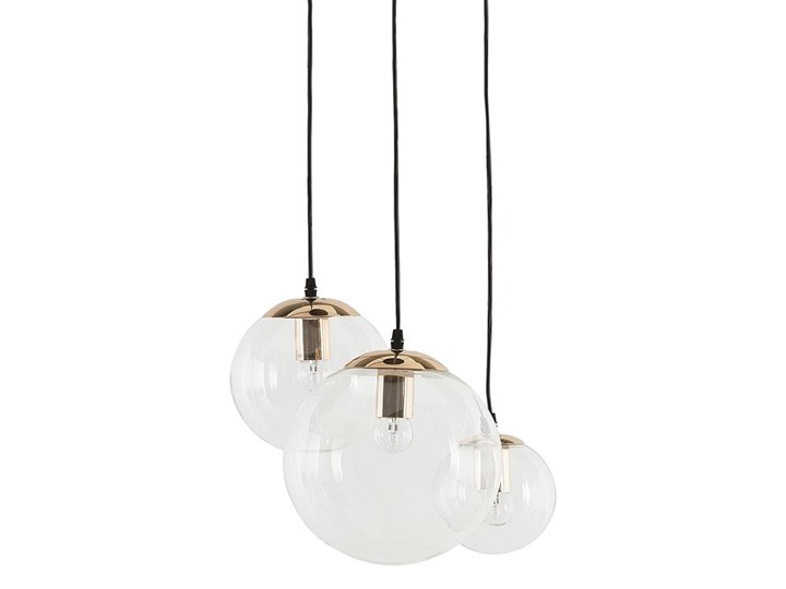 Lampa wisząca przezroczysta szklana 3-punktowa kuliste klosze Szkło Mosiądz Kategoria Lampy wiszące Lampa z kloszem Metal Kolor Przezroczysty