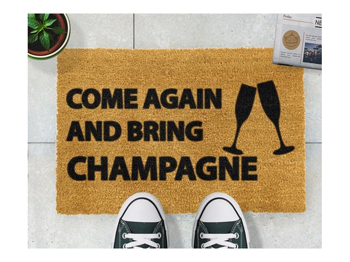 Wycieraczka z naturalnego kokosowego włókna Artsy Doormats Come Again & Bring Champagne, 40x60 cm Kolor Brązowy Włókno kokosowe Kategoria Wycieraczki