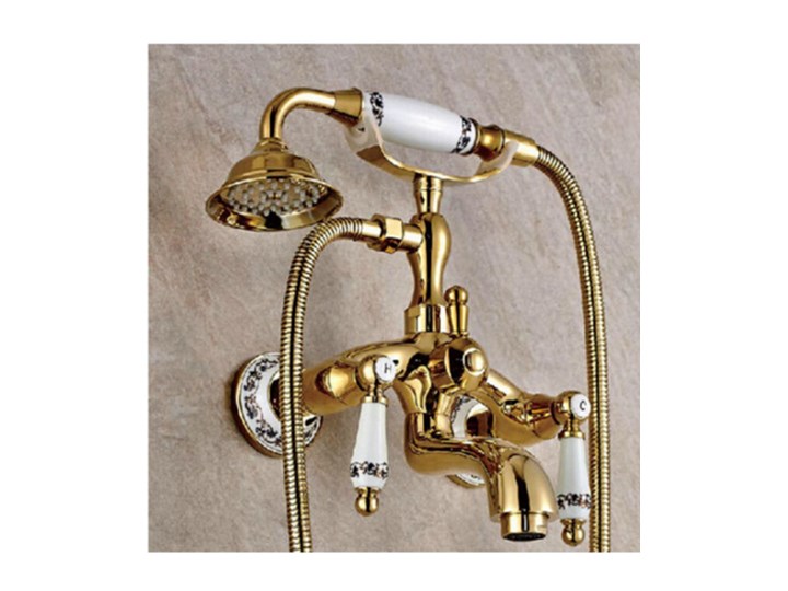 BATERIA ŁAZIENKOWA Z PRYSZNICEM GOLDEN RETRO Bateria wannowa Bateria ścienna Wykończenie Mosiądz