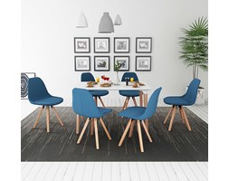 vidaXL Zestaw mebli do jadalni 7 elementów biały stół i pokryte tkaniną niebieskie krzesła