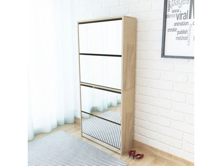 vidaXL Szafka na buty 4-poziomowa, lustrzana, kolor dębu, 63x17x134 cm Szkło Płyta MDF Drewno Kategoria Szafki i regały