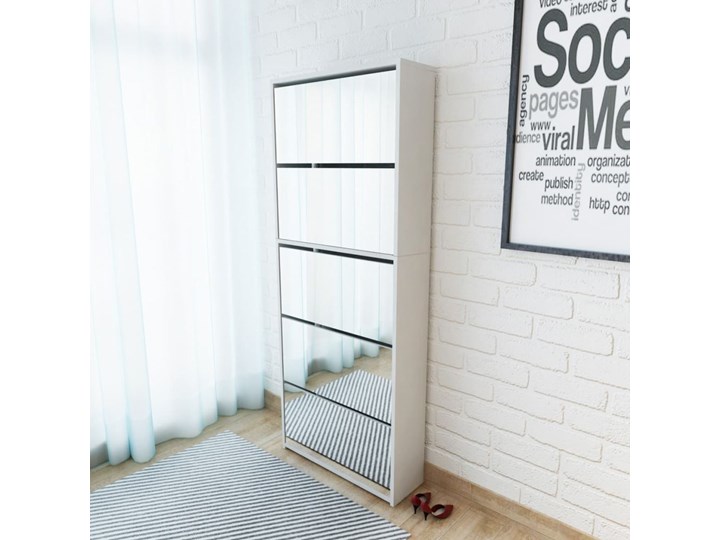 vidaXL Szafka na buty z 5 półkami, lustrzana, biała, 63x17x169,5 cm Szkło Styl Nowoczesny Płyta MDF Kolor Biały