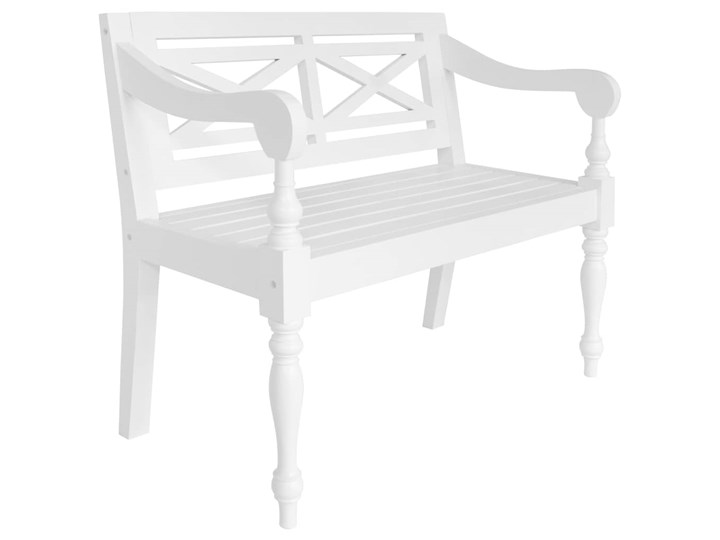 vidaXL Ławka Batavia, 98 cm, lite drewno mahoniowe, biała Z podłokietnikiem Kolor Biały