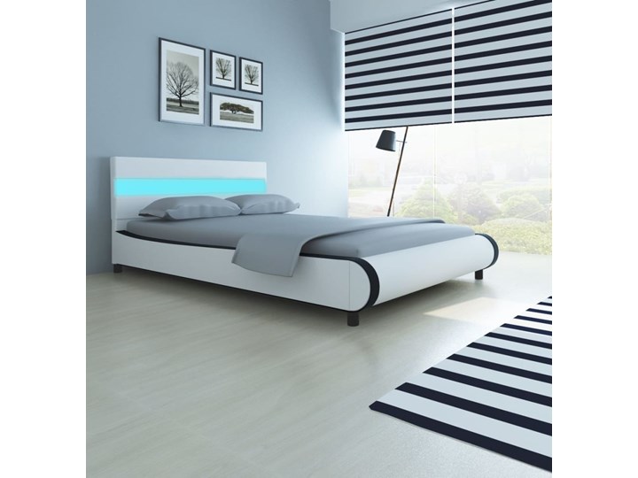vidaXL Rama łóżka LED, biała, sztuczna skóra, 140 x 200 cm