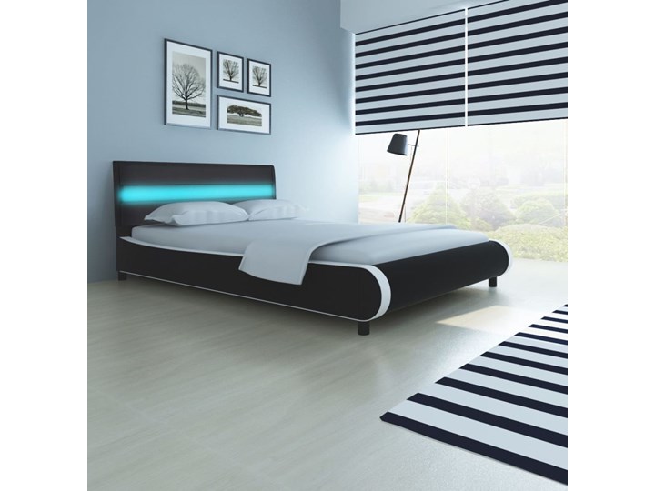vidaXL Rama łóżka LED, czarna, sztuczna skóra, 140 x 200 cm