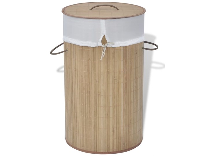 vidaXL Bambusowy kosz na pranie - okrągły, naturalny kolor Drewno Tkanina Kategoria
