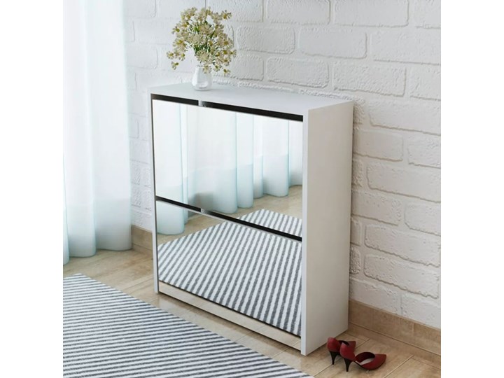 vidaXL Szafka na buty z 2 półkami i lustrem, biała, 63x17x67 cm Płyta MDF Kolor Biały
